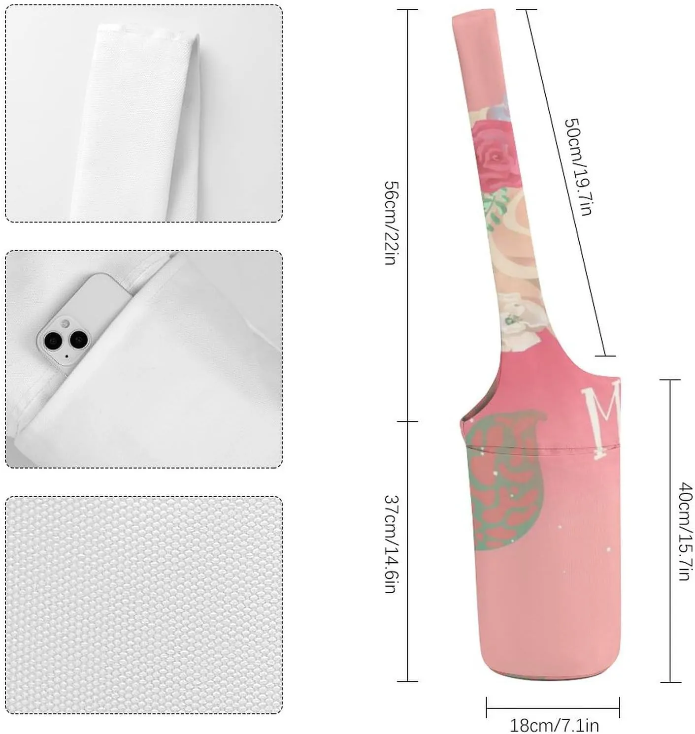 Donnapink Yoga Mat Bag, Canvas Storage Bag with Pocket Shoulder Strap, Fashion Mat Bag