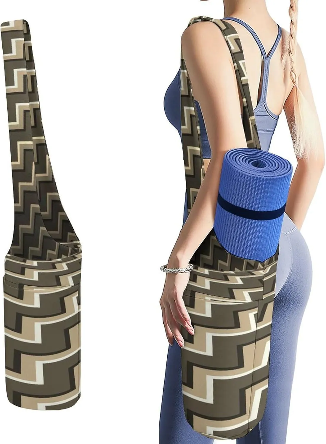 Donnapink Yoga Mat Bag, Canvas Storage Bag with Pocket Shoulder Strap, Fashion Mat Bag
