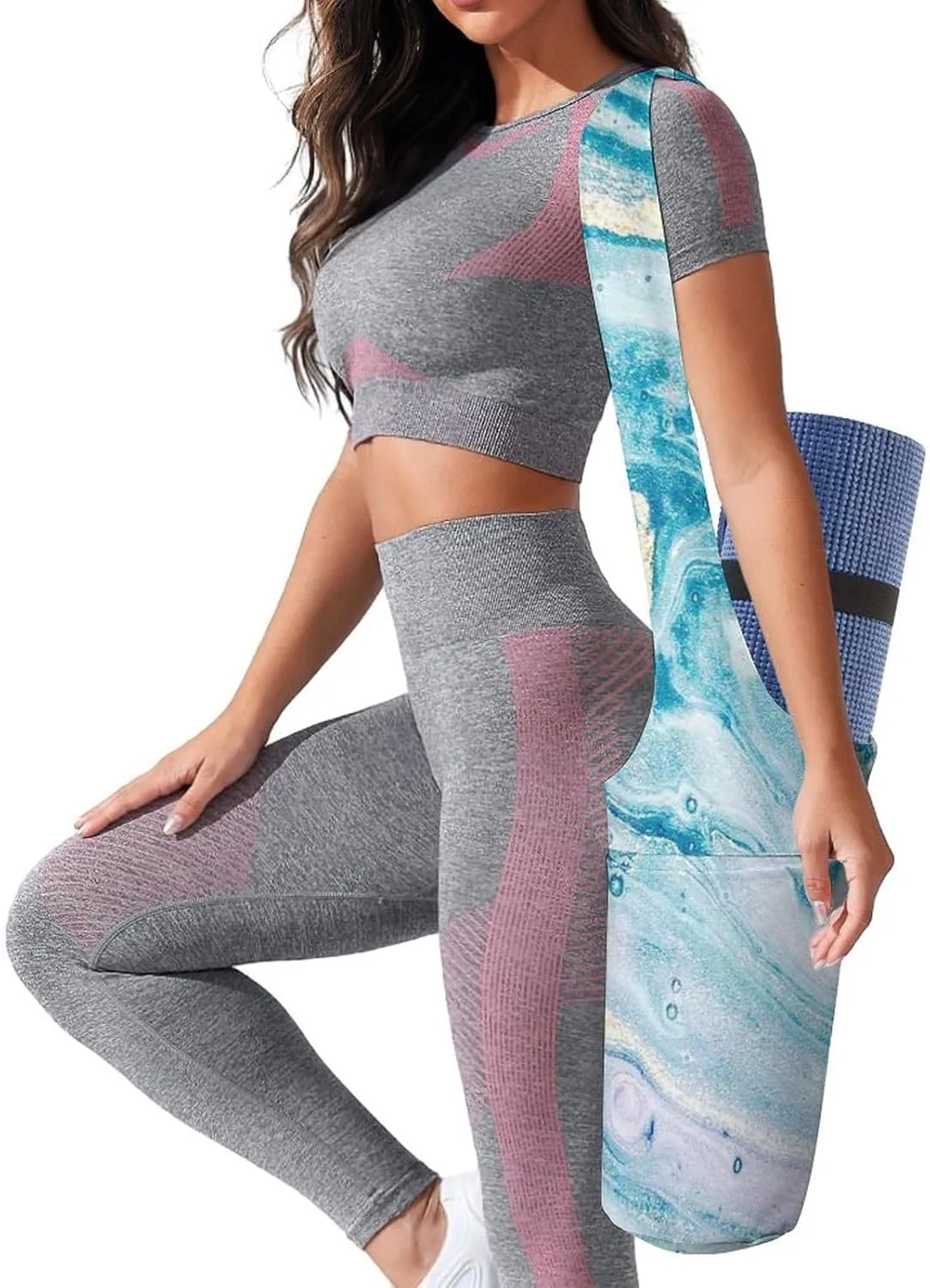 Donnapink Yoga Mat Bag, Canvas Storage Bag with Pocket Shoulder Strap, Fashion Mat Bag