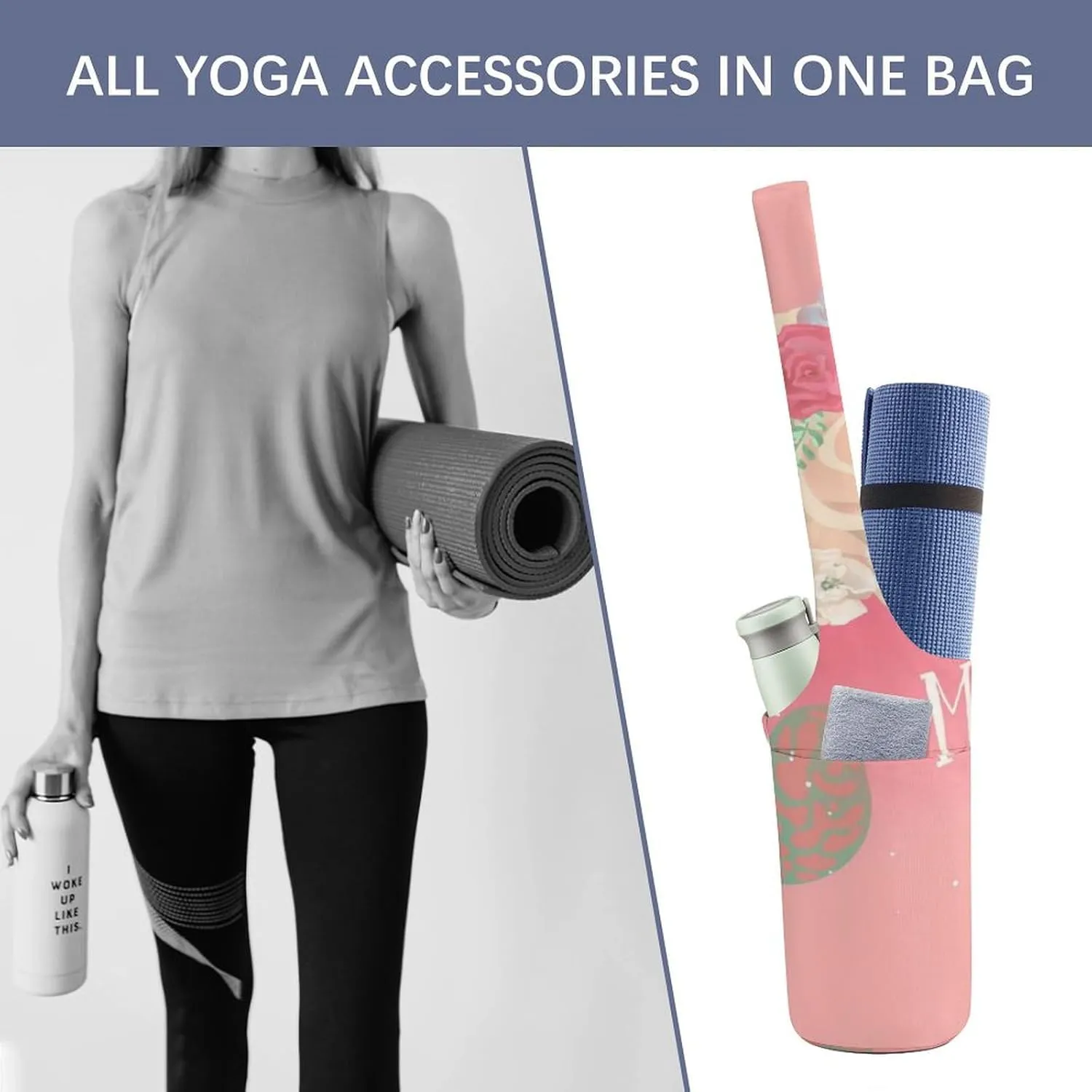 Donnapink Yoga Mat Bag, Canvas Storage Bag with Pocket Shoulder Strap, Fashion Mat Bag