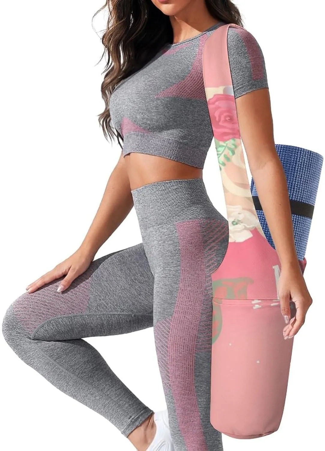Donnapink Yoga Mat Bag, Canvas Storage Bag with Pocket Shoulder Strap, Fashion Mat Bag
