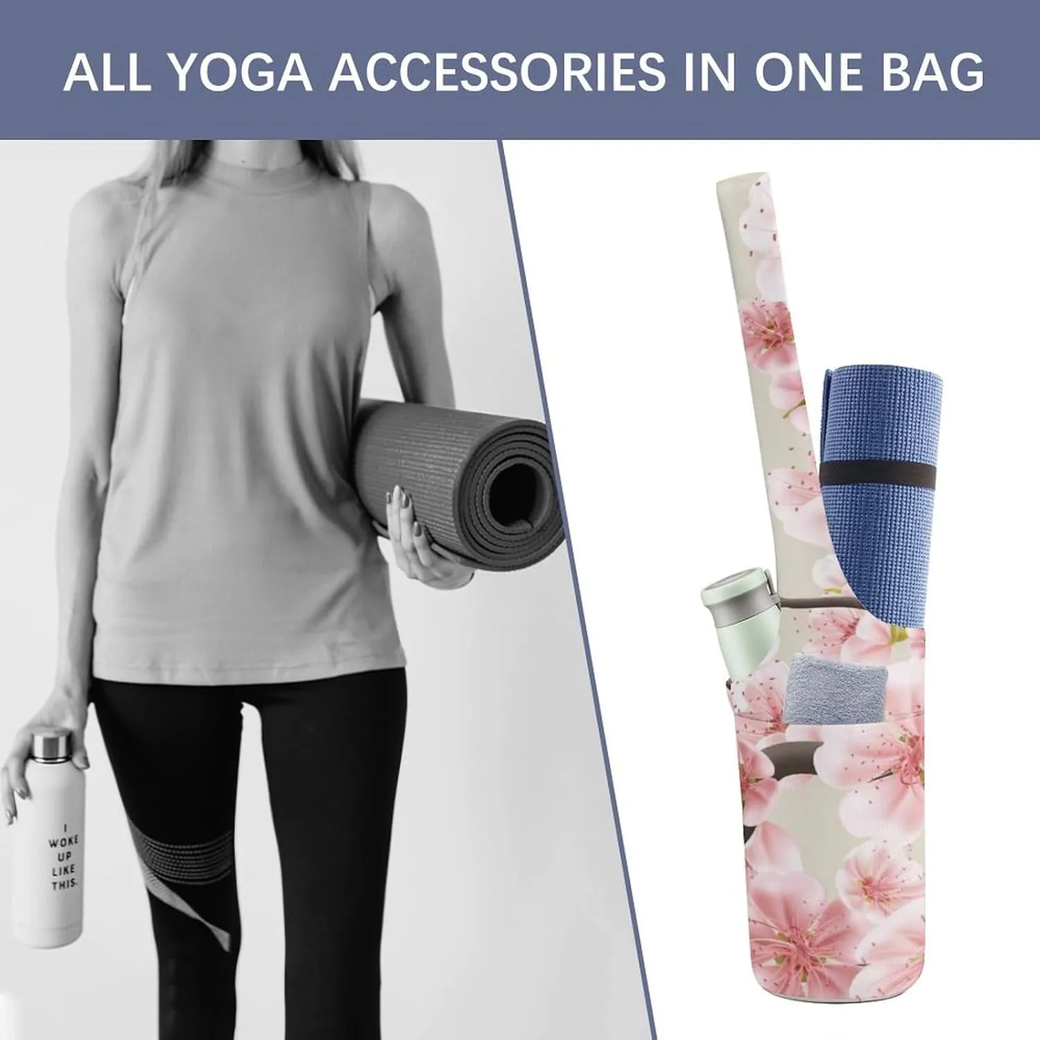 Donnapink Yoga Mat Bag, Canvas Storage Bag with Pocket Shoulder Strap, Fashion Mat Bag