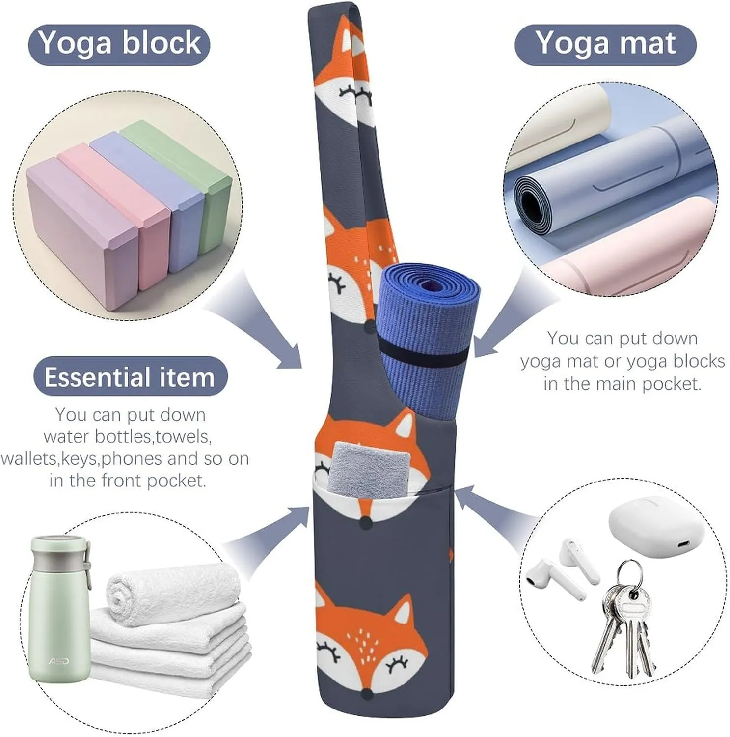 Donnapink Yoga Mat Bag, Canvas Storage Bag with Pocket Shoulder Strap, Fashion Mat Bag