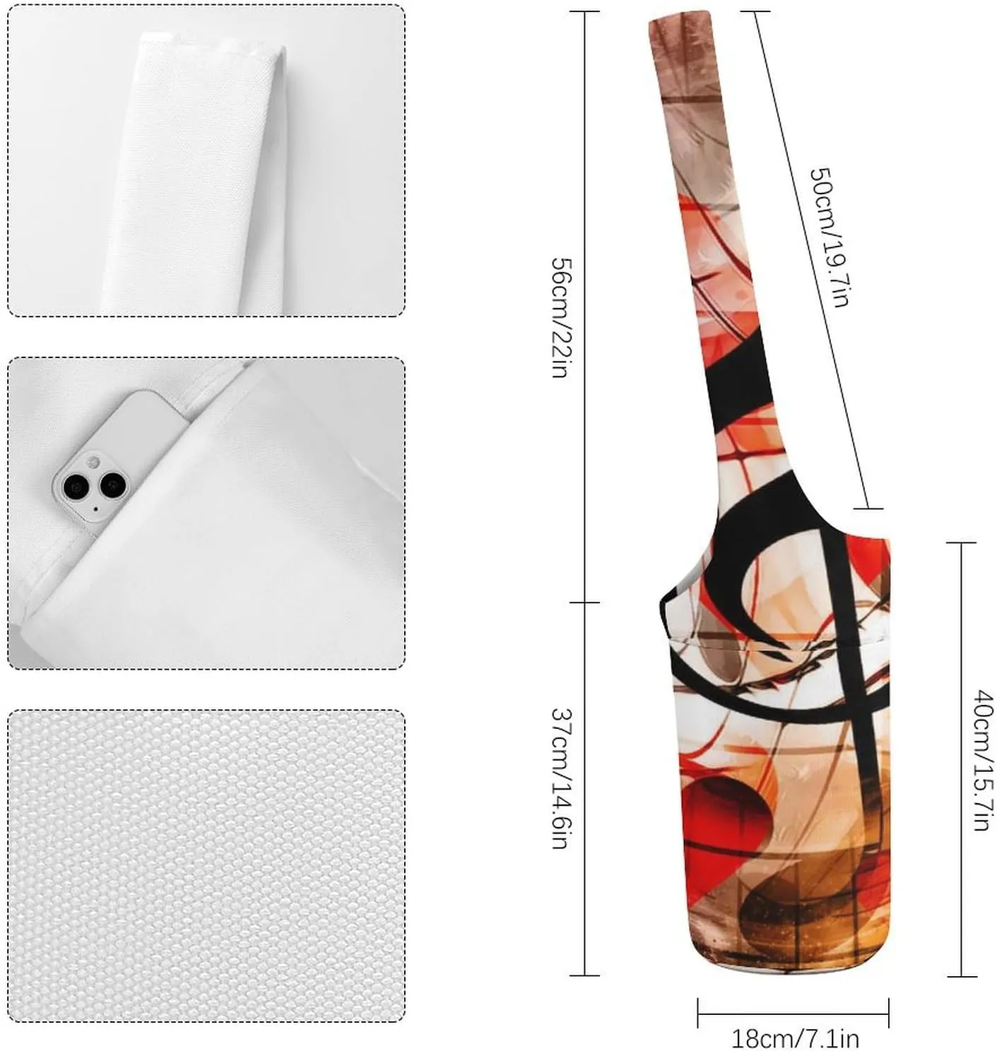 Donnapink Yoga Mat Bag, Canvas Storage Bag with Pocket Shoulder Strap, Fashion Mat Bag