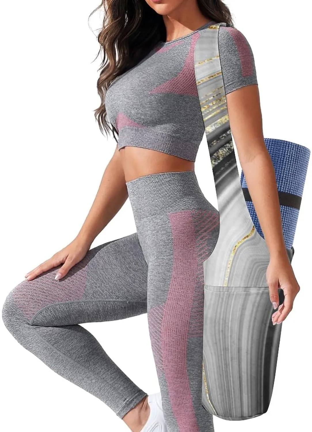 Donnapink Yoga Mat Bag, Canvas Storage Bag with Pocket Shoulder Strap, Fashion Mat Bag