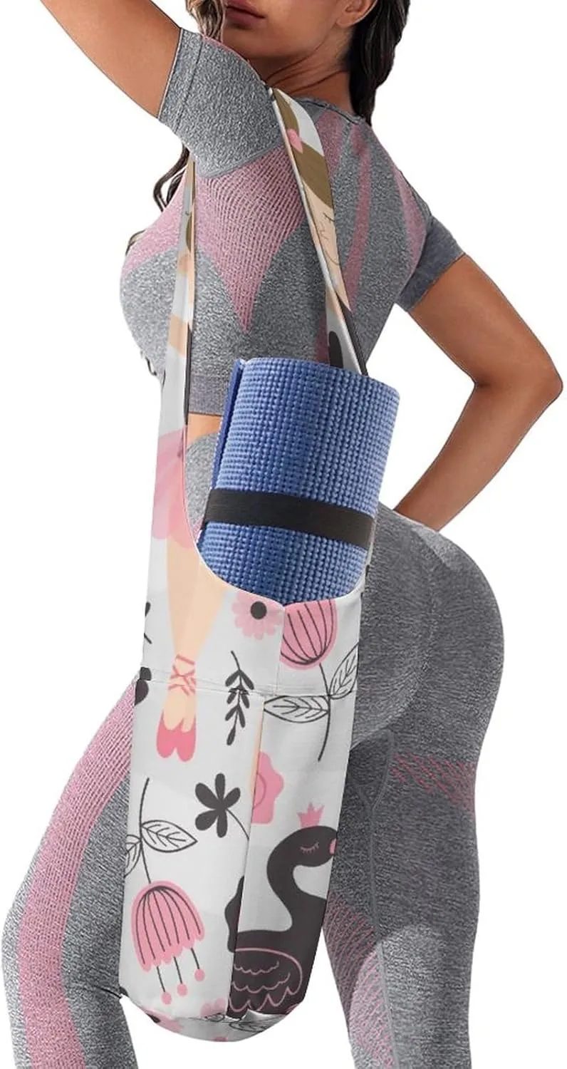 Donnapink Yoga Mat Bag, Canvas Storage Bag with Pocket Shoulder Strap, Fashion Mat Bag