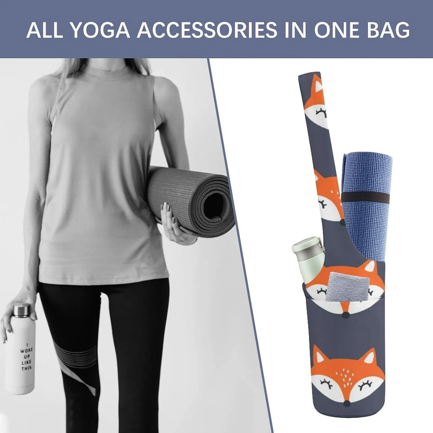 Donnapink Yoga Mat Bag, Canvas Storage Bag with Pocket Shoulder Strap, Fashion Mat Bag