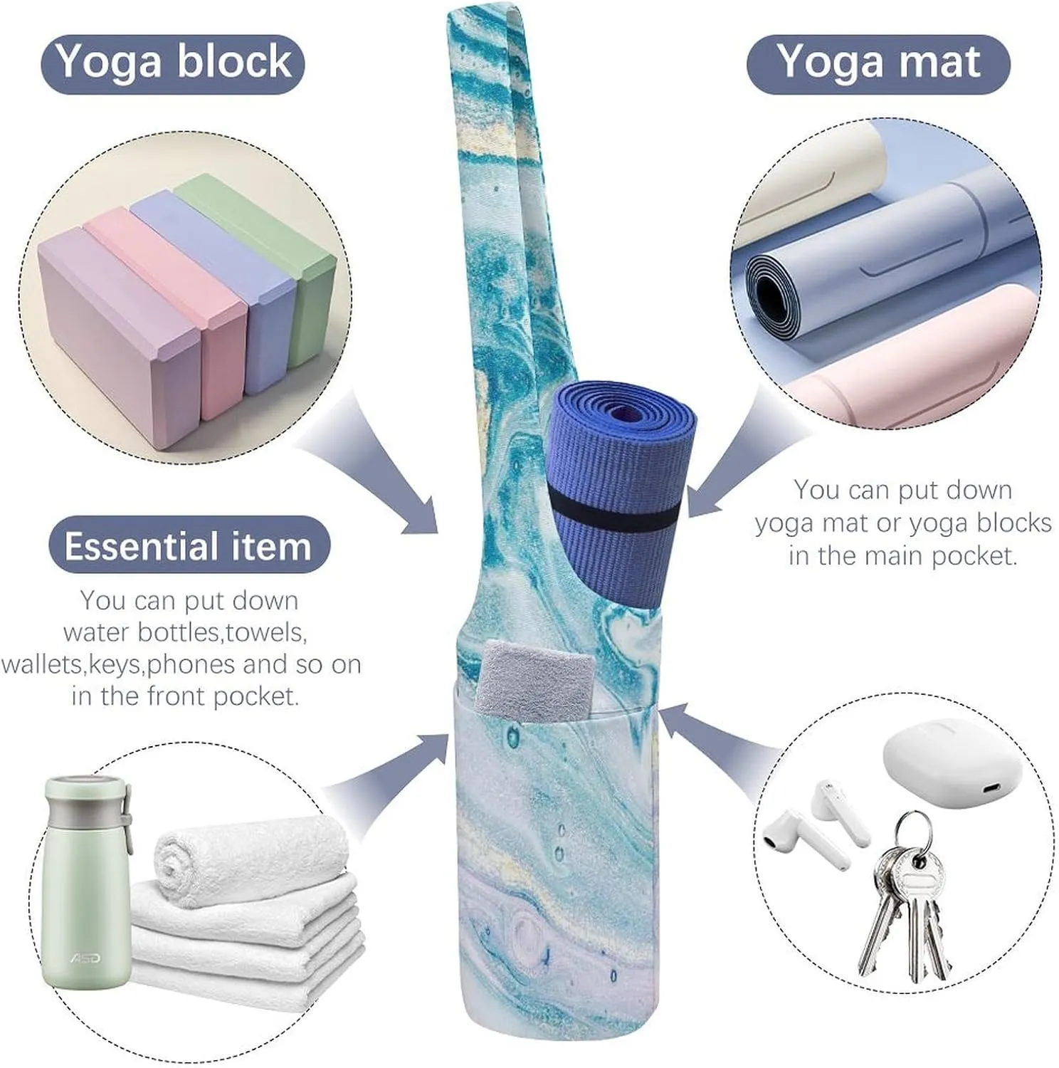 Donnapink Yoga Mat Bag, Canvas Storage Bag with Pocket Shoulder Strap, Fashion Mat Bag