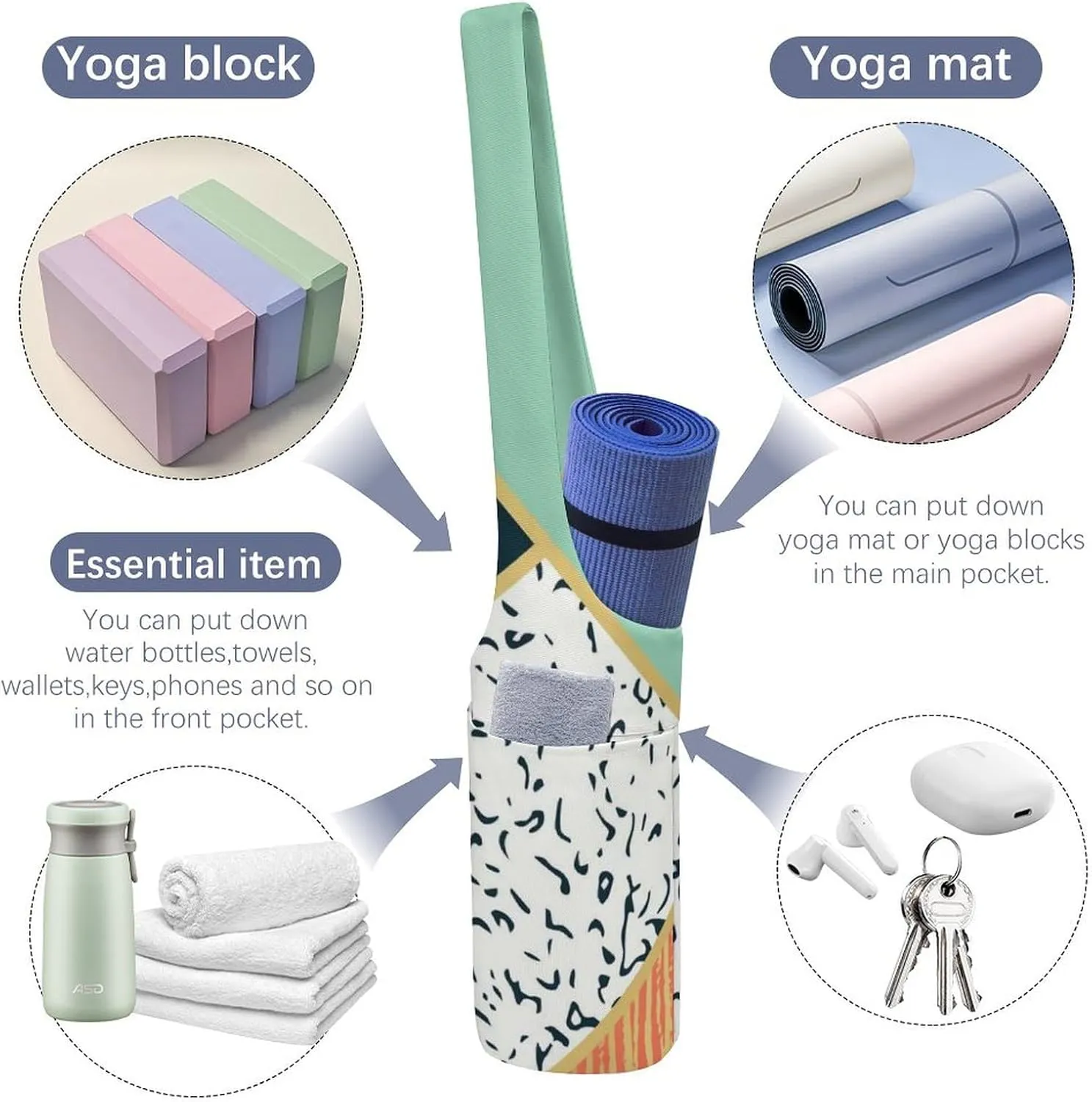 Donnapink Yoga Mat Bag, Canvas Storage Bag with Pocket Shoulder Strap, Fashion Mat Bag