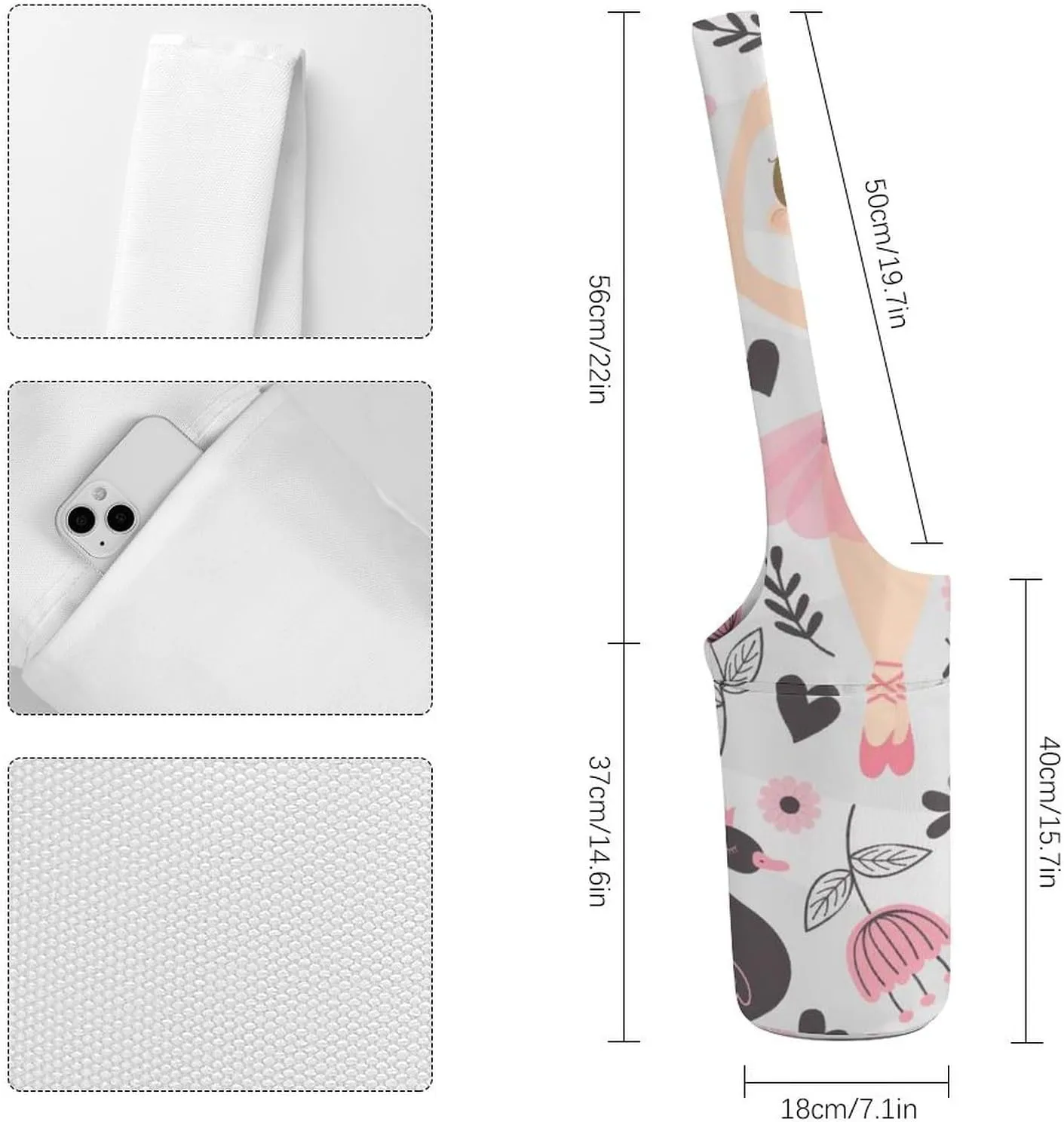 Donnapink Yoga Mat Bag, Canvas Storage Bag with Pocket Shoulder Strap, Fashion Mat Bag