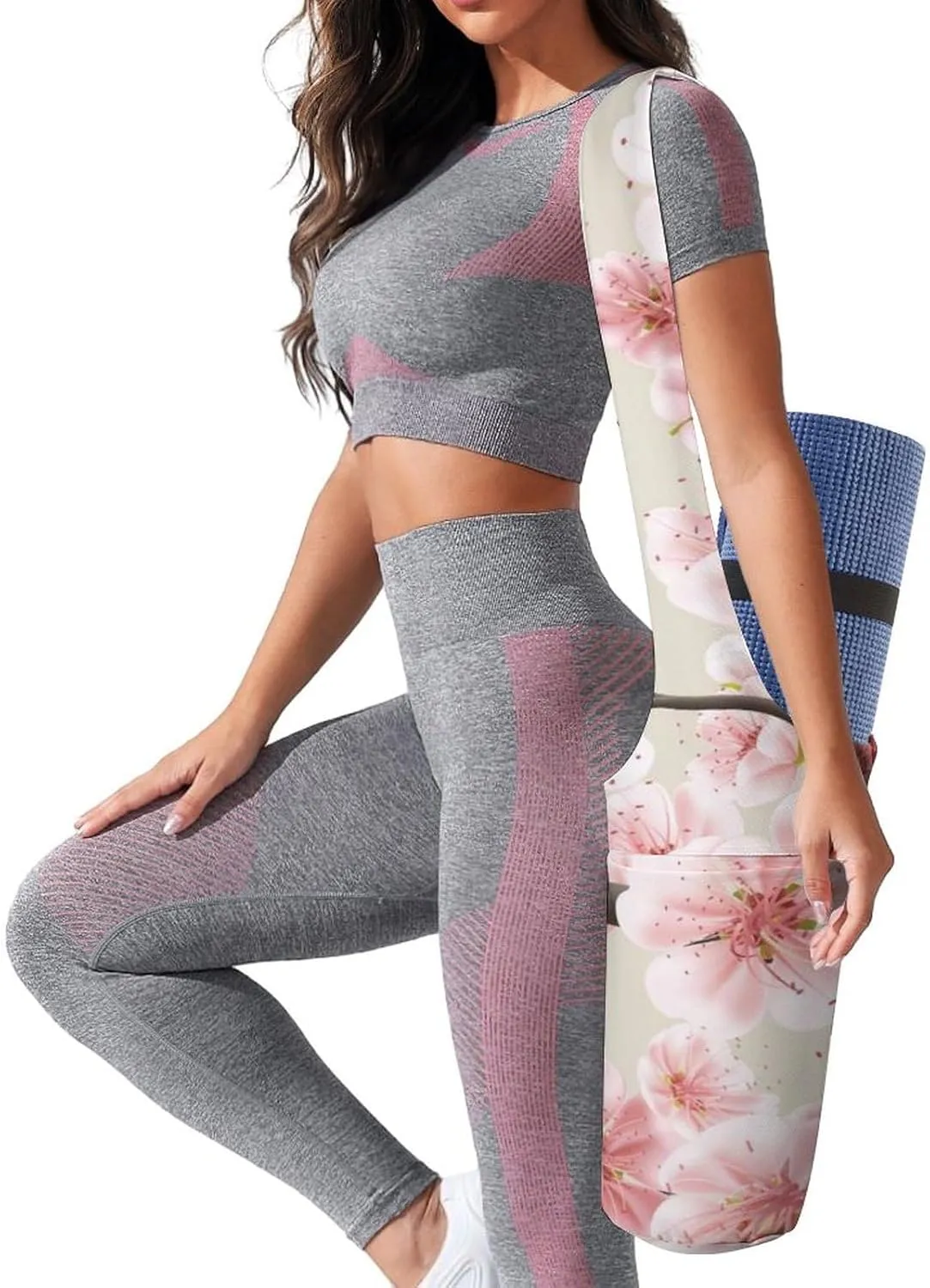 Donnapink Yoga Mat Bag, Canvas Storage Bag with Pocket Shoulder Strap, Fashion Mat Bag