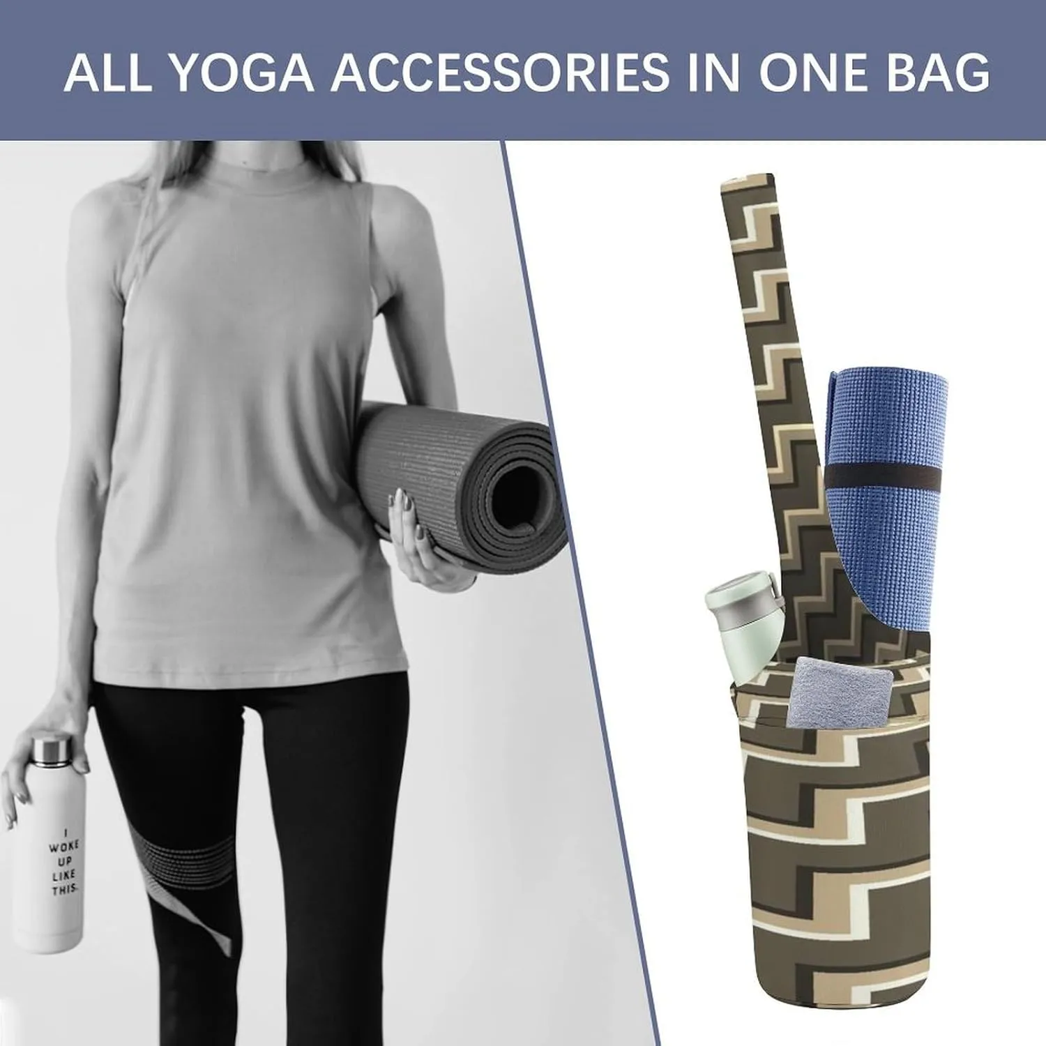 Donnapink Yoga Mat Bag, Canvas Storage Bag with Pocket Shoulder Strap, Fashion Mat Bag