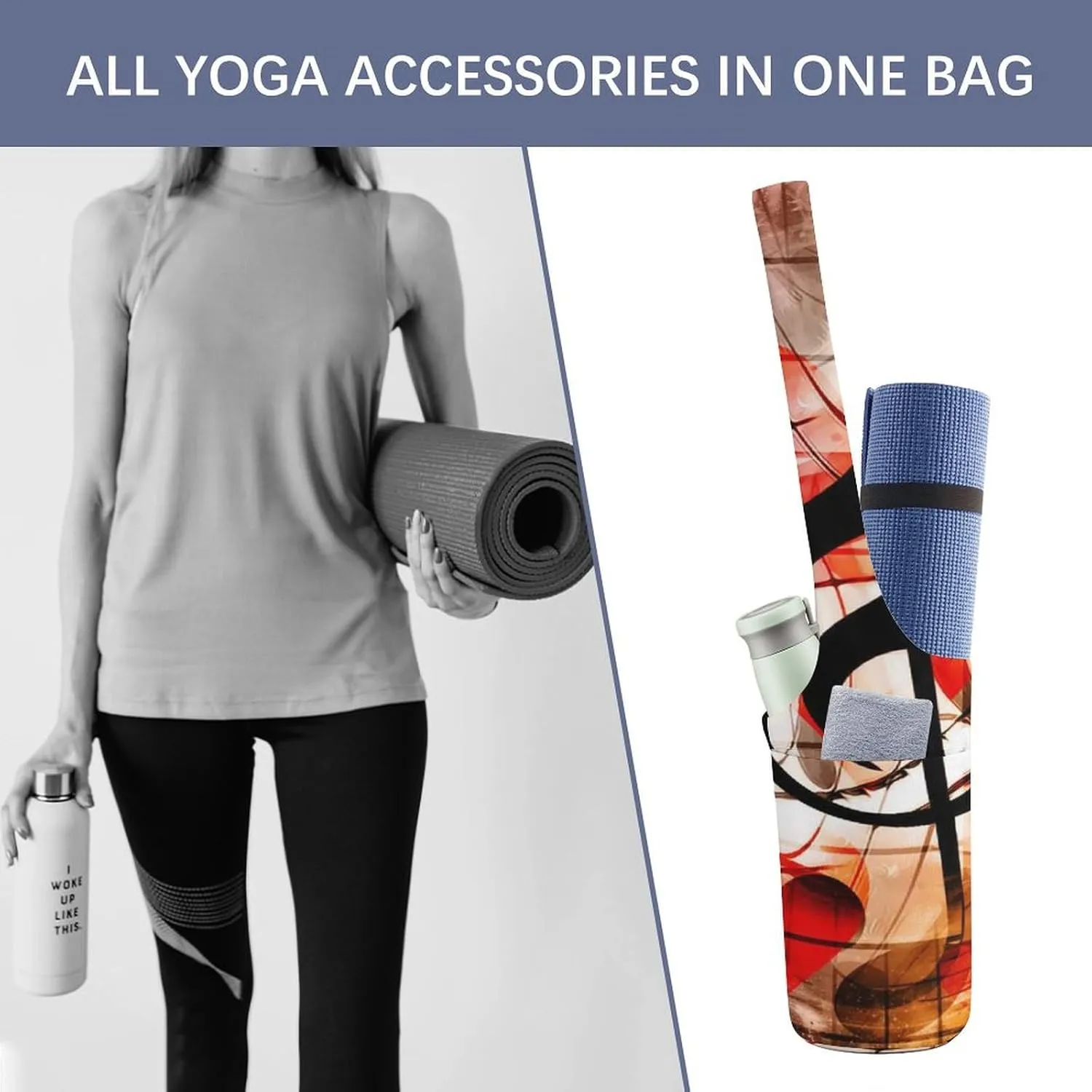 Donnapink Yoga Mat Bag, Canvas Storage Bag with Pocket Shoulder Strap, Fashion Mat Bag
