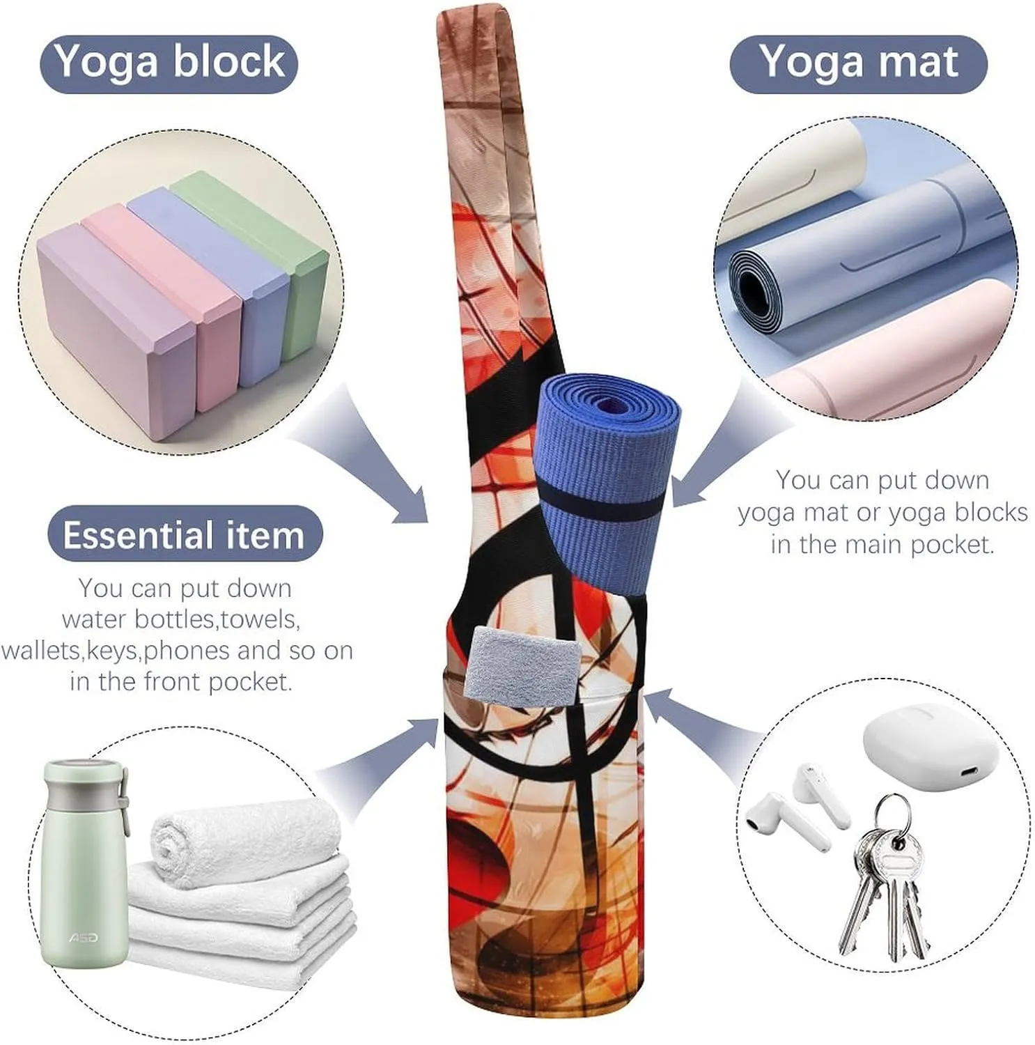 Donnapink Yoga Mat Bag, Canvas Storage Bag with Pocket Shoulder Strap, Fashion Mat Bag