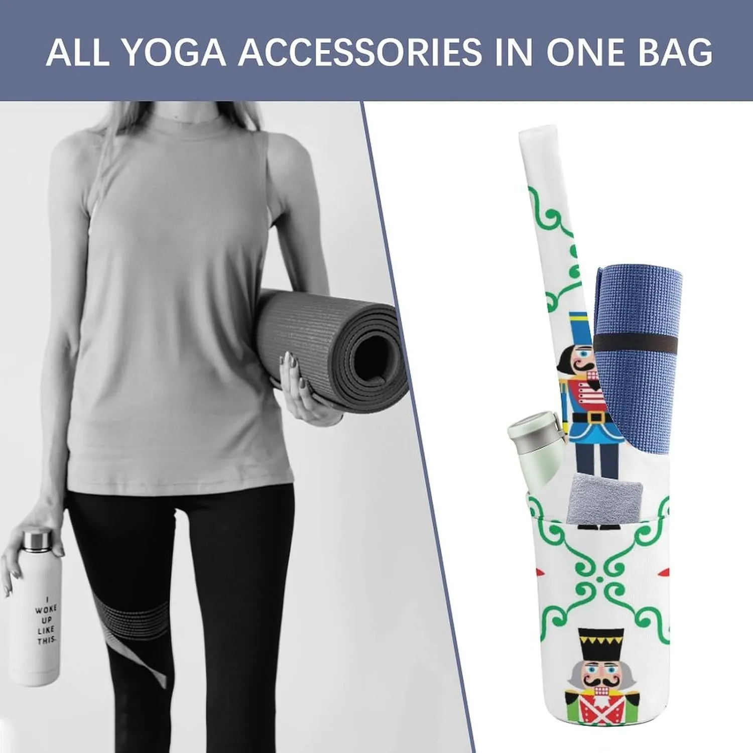 Donnapink Yoga Mat Bag, Canvas Storage Bag with Pocket Shoulder Strap, Fashion Mat Bag