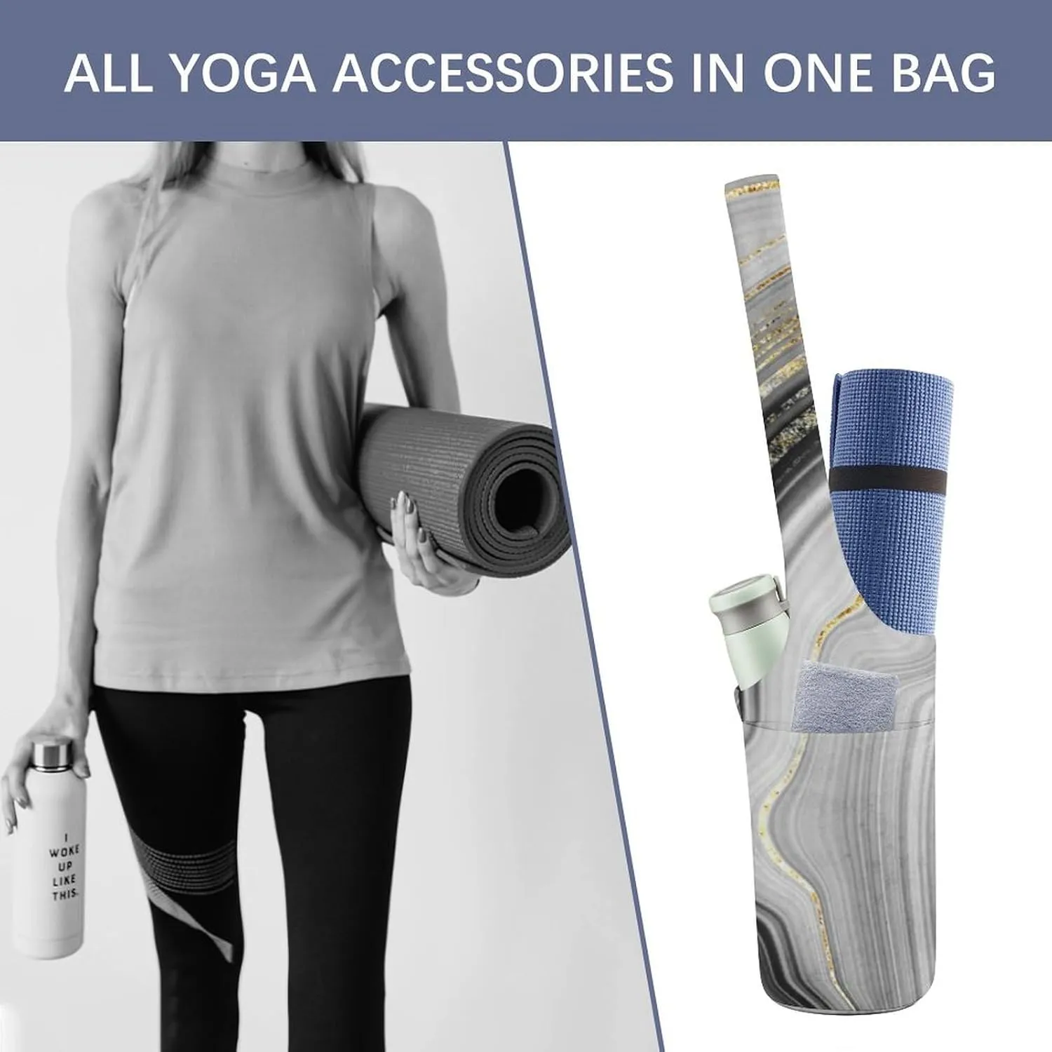 Donnapink Yoga Mat Bag, Canvas Storage Bag with Pocket Shoulder Strap, Fashion Mat Bag