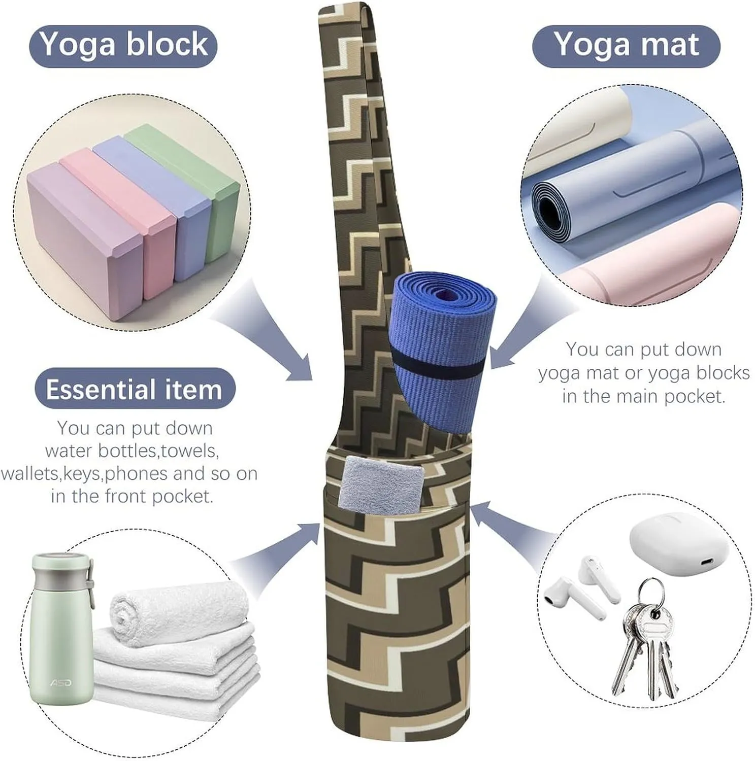 Donnapink Yoga Mat Bag, Canvas Storage Bag with Pocket Shoulder Strap, Fashion Mat Bag