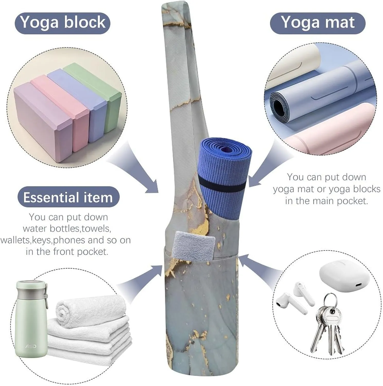 Donnapink Yoga Mat Bag, Canvas Storage Bag with Pocket Shoulder Strap, Fashion Mat Bag