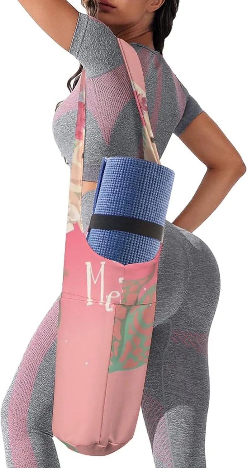 Donnapink Yoga Mat Bag, Canvas Storage Bag with Pocket Shoulder Strap, Fashion Mat Bag