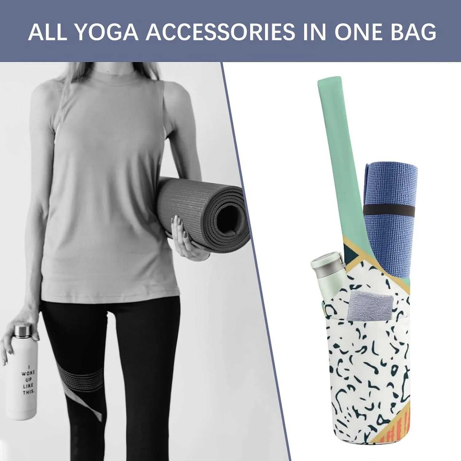 Donnapink Yoga Mat Bag, Canvas Storage Bag with Pocket Shoulder Strap, Fashion Mat Bag