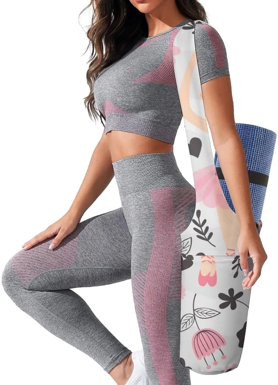Donnapink Yoga Mat Bag, Canvas Storage Bag with Pocket Shoulder Strap, Fashion Mat Bag