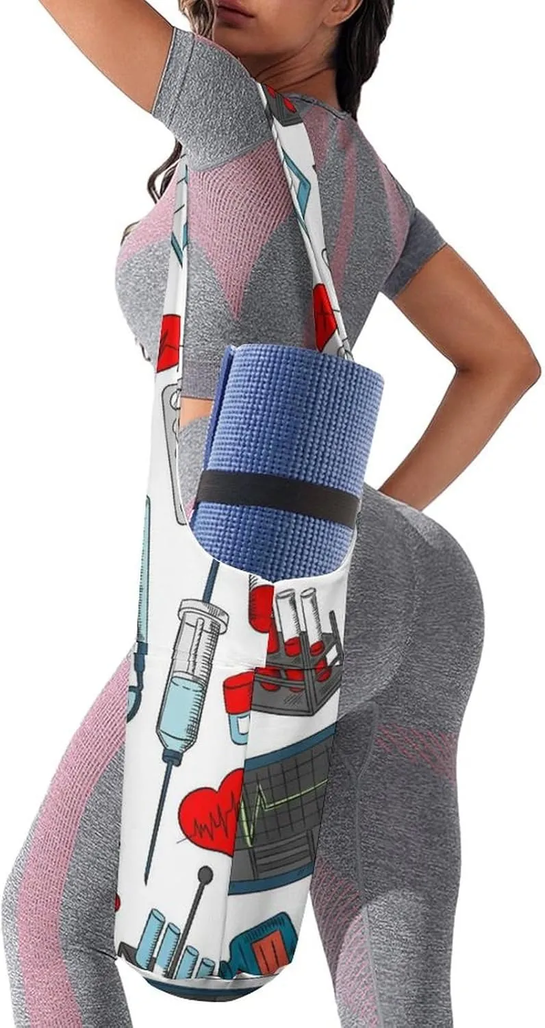 Donnapink Yoga Mat Bag, Canvas Storage Bag with Pocket Shoulder Strap, Fashion Mat Bag
