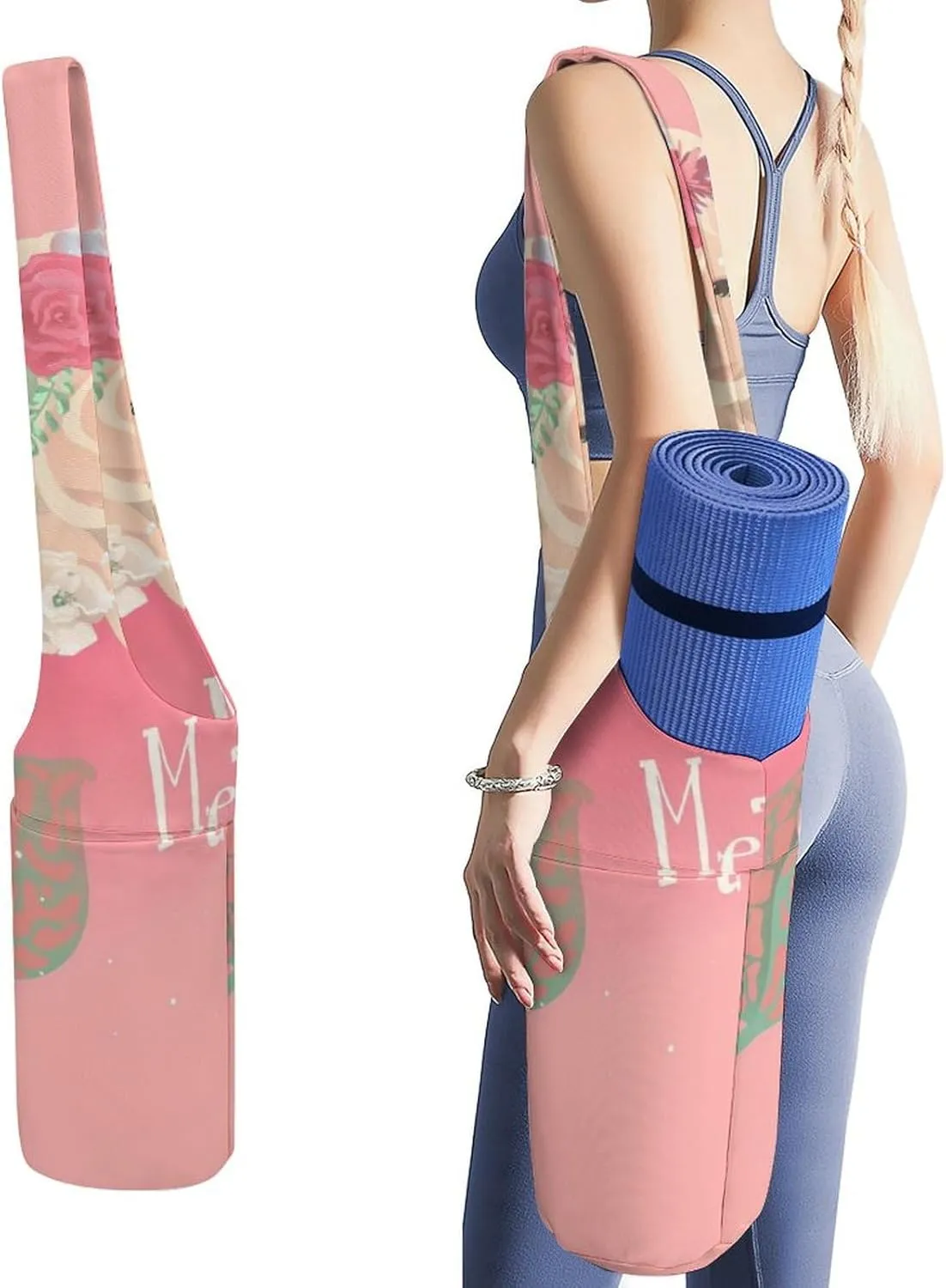 Donnapink Yoga Mat Bag, Canvas Storage Bag with Pocket Shoulder Strap, Fashion Mat Bag