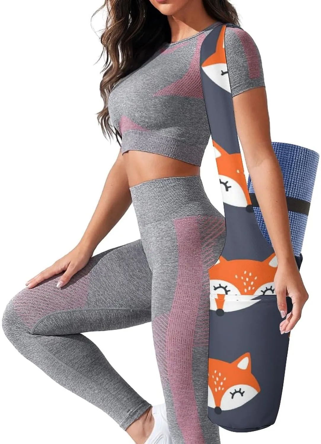 Donnapink Yoga Mat Bag, Canvas Storage Bag with Pocket Shoulder Strap, Fashion Mat Bag