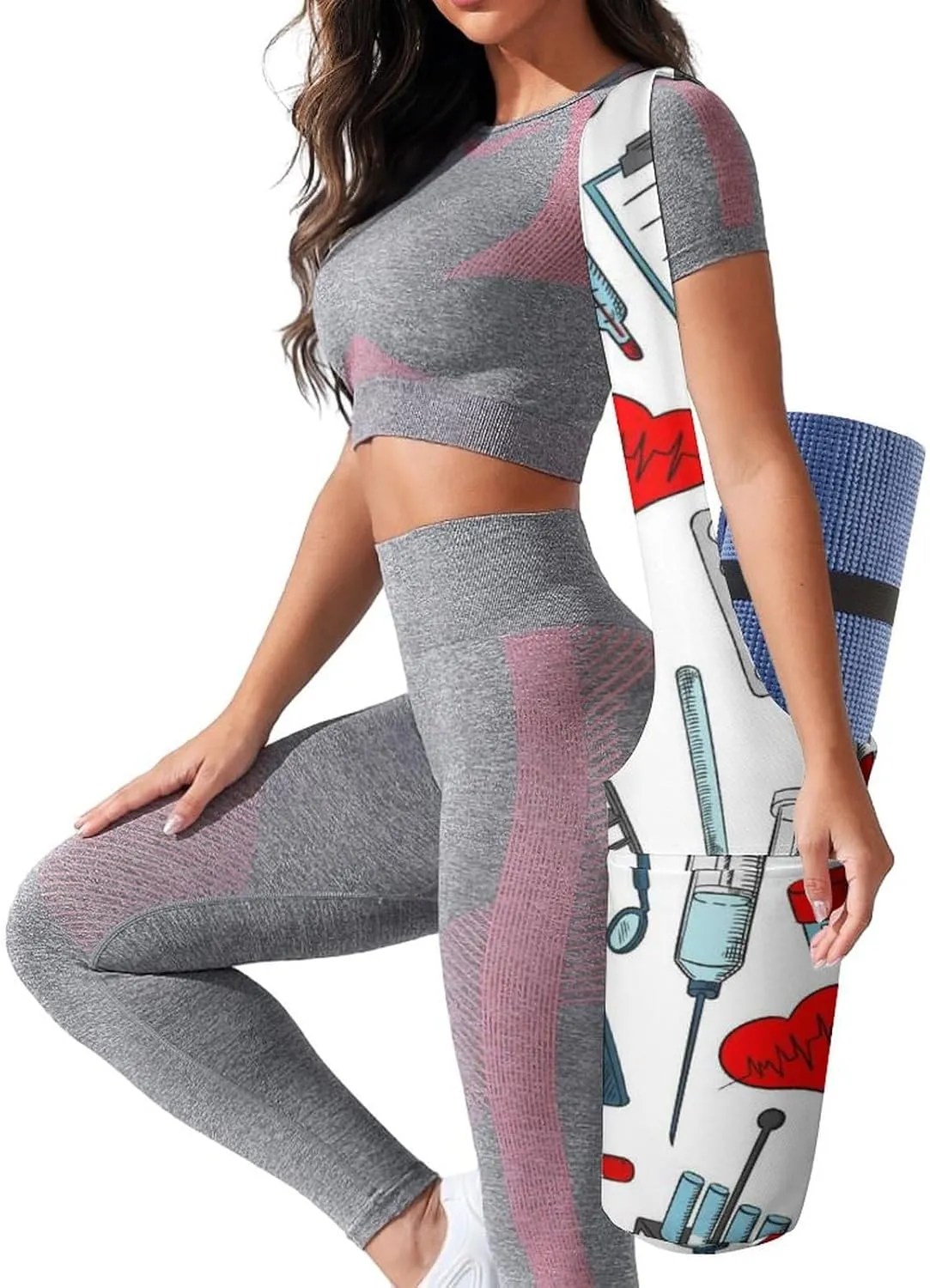 Donnapink Yoga Mat Bag, Canvas Storage Bag with Pocket Shoulder Strap, Fashion Mat Bag