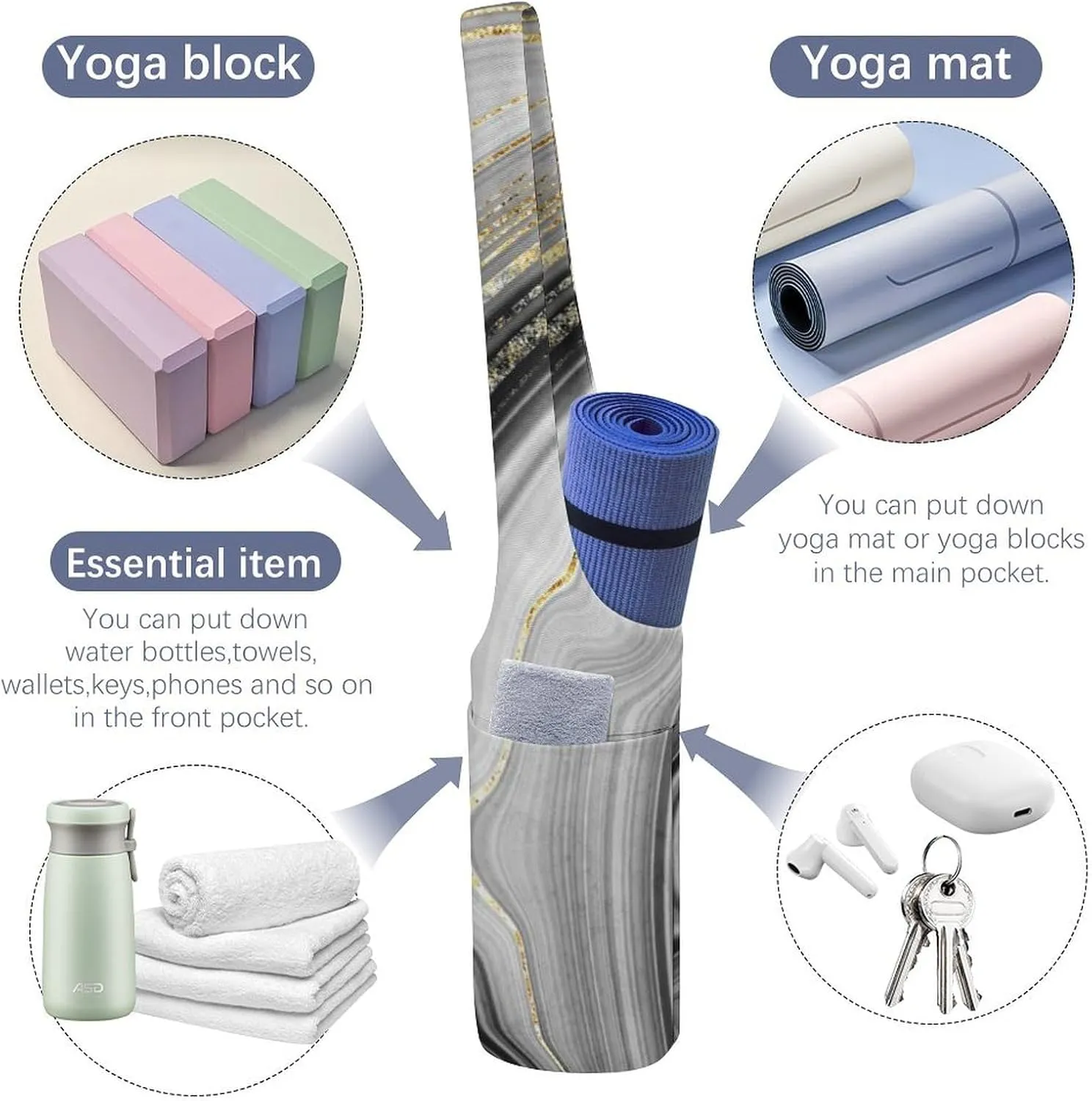 Donnapink Yoga Mat Bag, Canvas Storage Bag with Pocket Shoulder Strap, Fashion Mat Bag