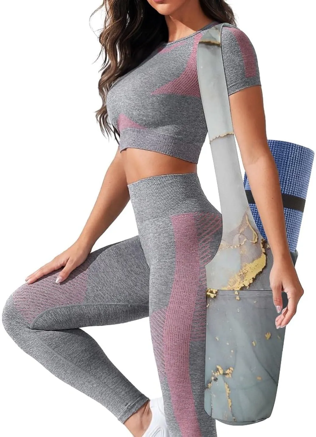 Donnapink Yoga Mat Bag, Canvas Storage Bag with Pocket Shoulder Strap, Fashion Mat Bag