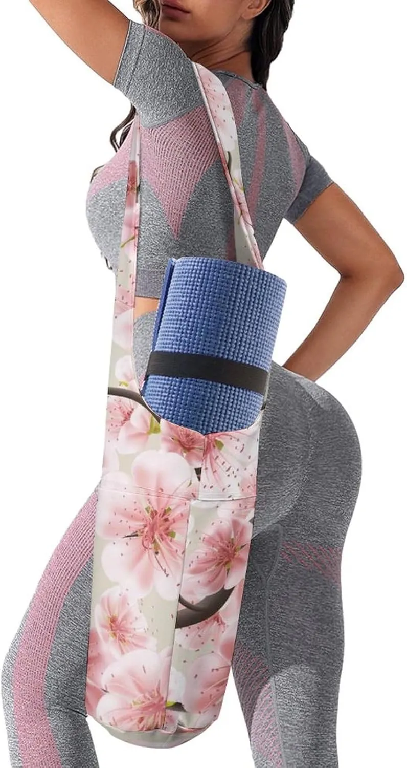 Donnapink Yoga Mat Bag, Canvas Storage Bag with Pocket Shoulder Strap, Fashion Mat Bag