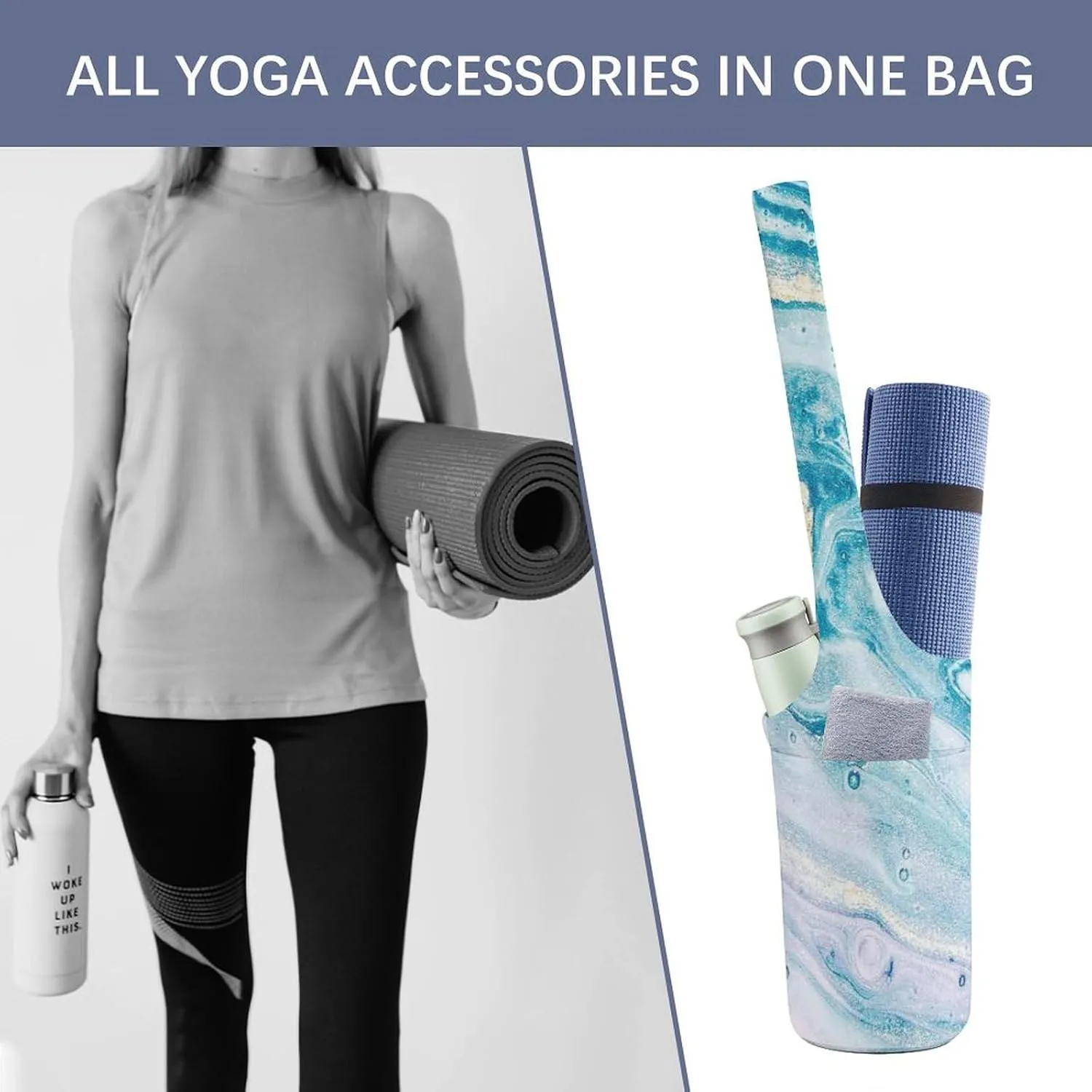 Donnapink Yoga Mat Bag, Canvas Storage Bag with Pocket Shoulder Strap, Fashion Mat Bag