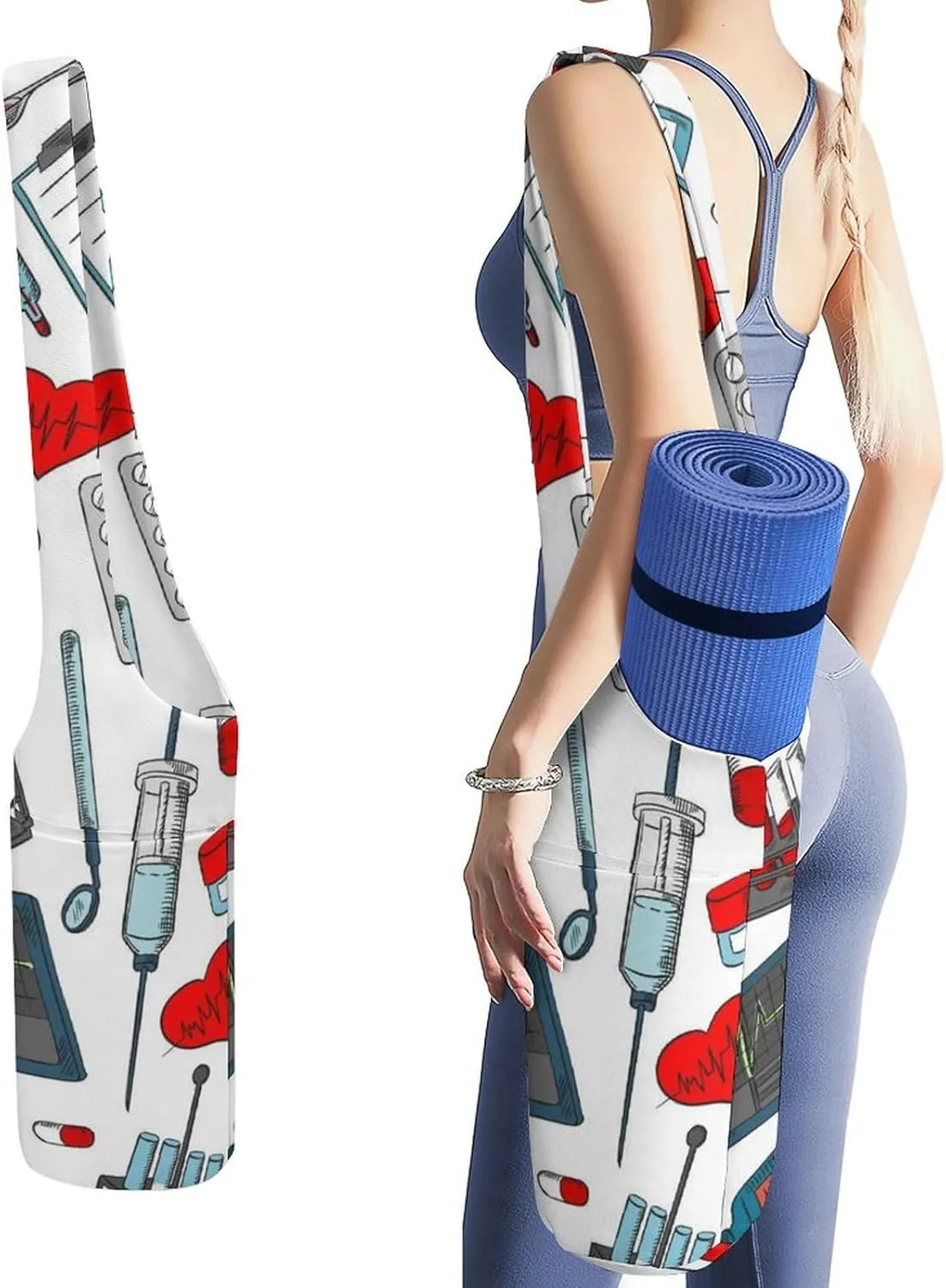 Donnapink Yoga Mat Bag, Canvas Storage Bag with Pocket Shoulder Strap, Fashion Mat Bag