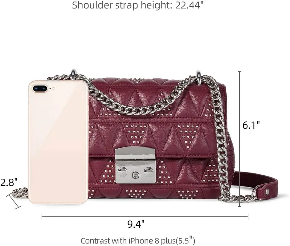 DORIS&JACKY Quilted Purse For Women Genuine Leather Shoulder Designer Handbags with Metal Chain Strap And Flap Lock