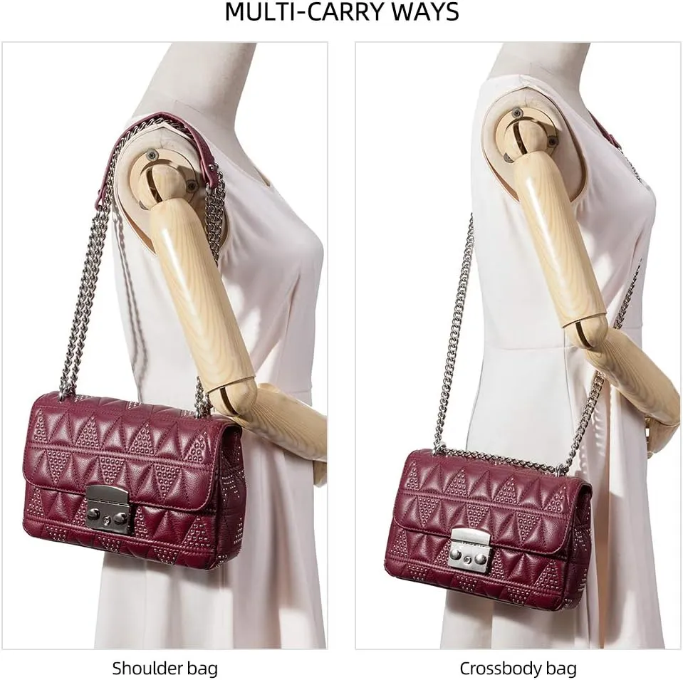 DORIS&JACKY Quilted Purse For Women Genuine Leather Shoulder Designer Handbags with Metal Chain Strap And Flap Lock