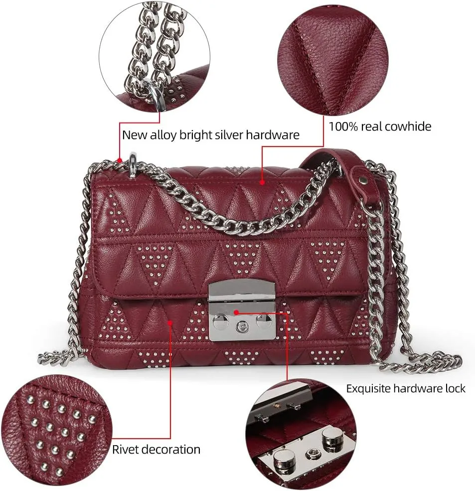 DORIS&JACKY Quilted Purse For Women Genuine Leather Shoulder Designer Handbags with Metal Chain Strap And Flap Lock
