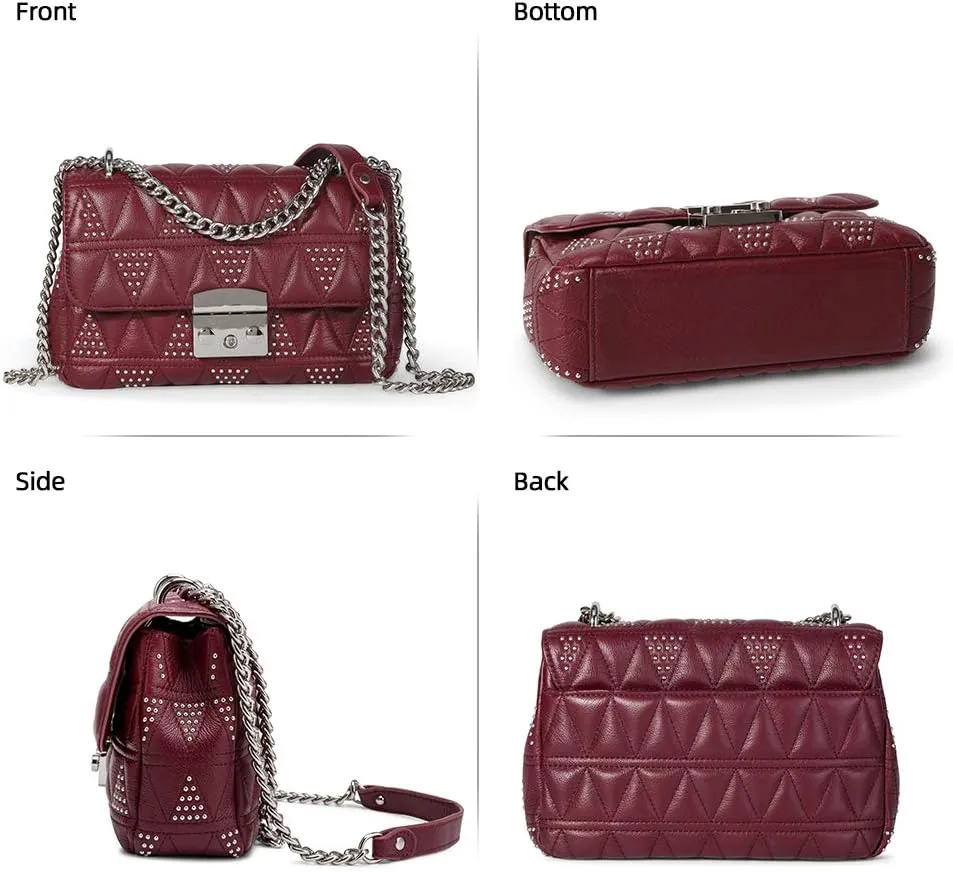 DORIS&JACKY Quilted Purse For Women Genuine Leather Shoulder Designer Handbags with Metal Chain Strap And Flap Lock