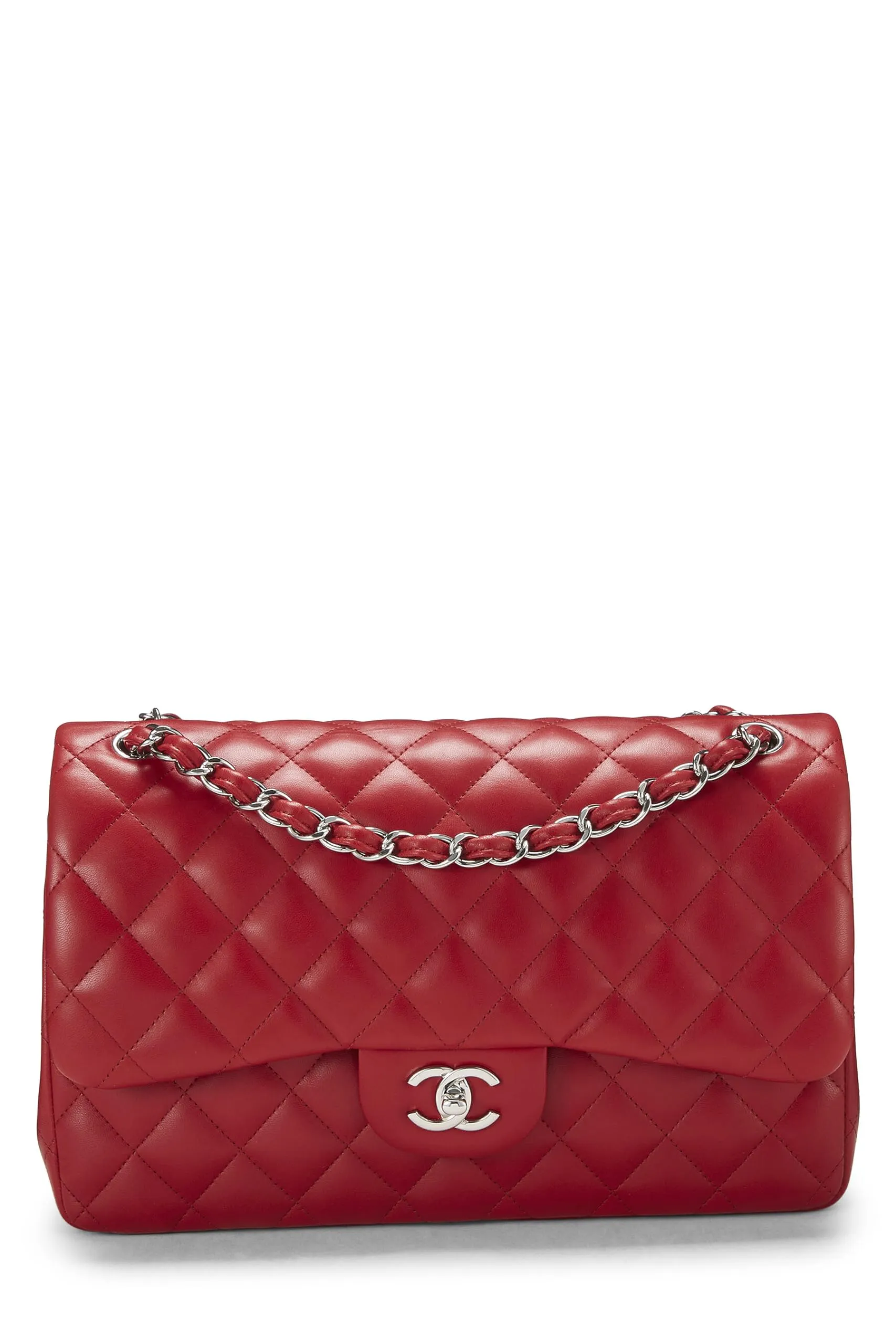 Double Quilted Flap New Chanel, Red Lambskin Fully integrated Functional design  Red Classic Jumbo,