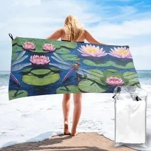 Dragonfly Painting Premium Compact Microfiber Travel Towel-Featherlight & Quick Dry,Sand-Resistant Beach Towel for Swimming,Camping,Vacation Essentials with Carry Pouch