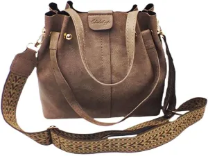 Dreasplendent Handbag Women Wide Shoulder Strap Tote Bag Fashionable Retro All-Match Single (Grey)