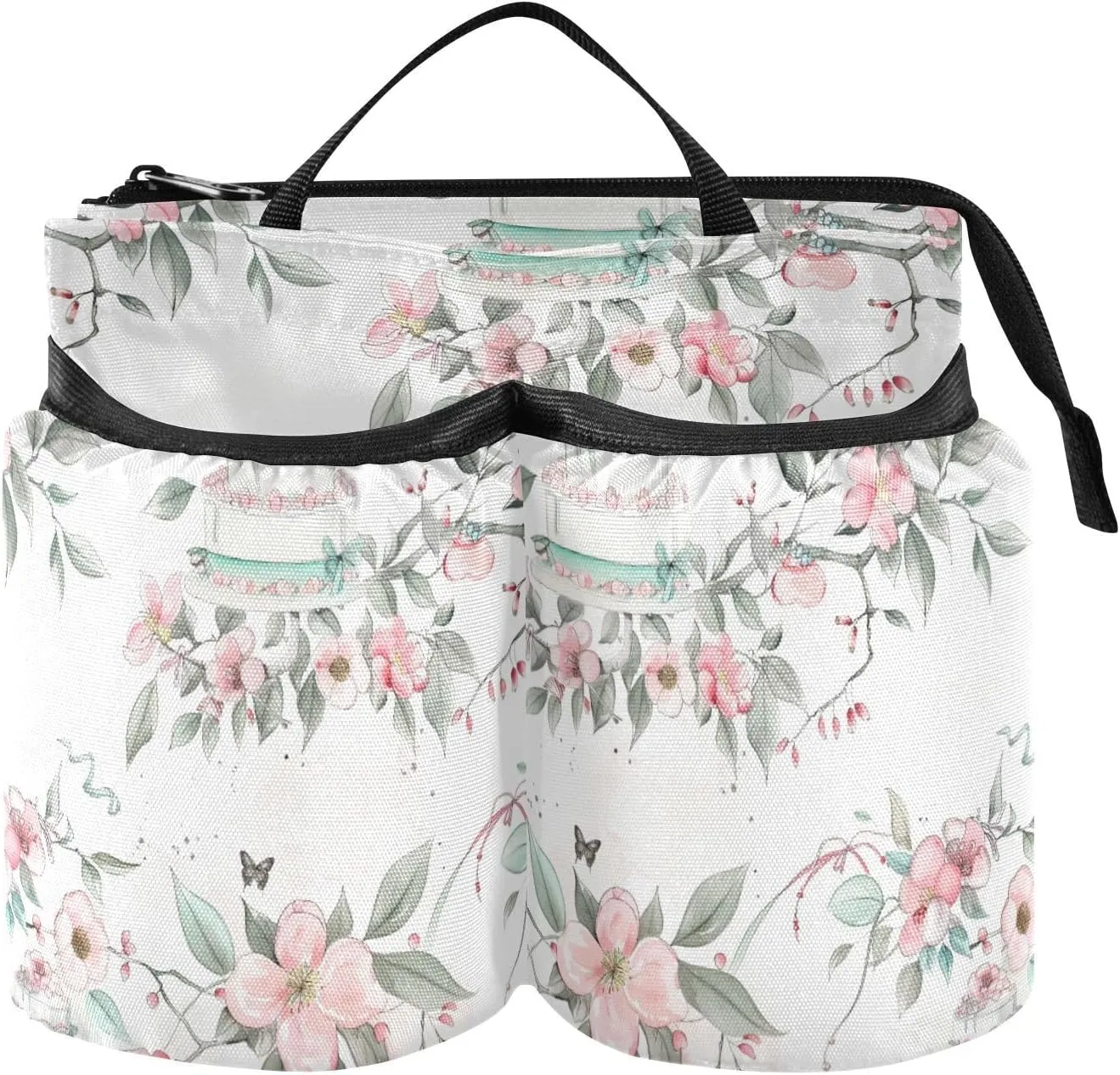 Drink Holder for Suitcase Folding Chinese Ink Painting Floral Cake Travel Accessories Cup Holder Travel Gifts for Airplane Travelers