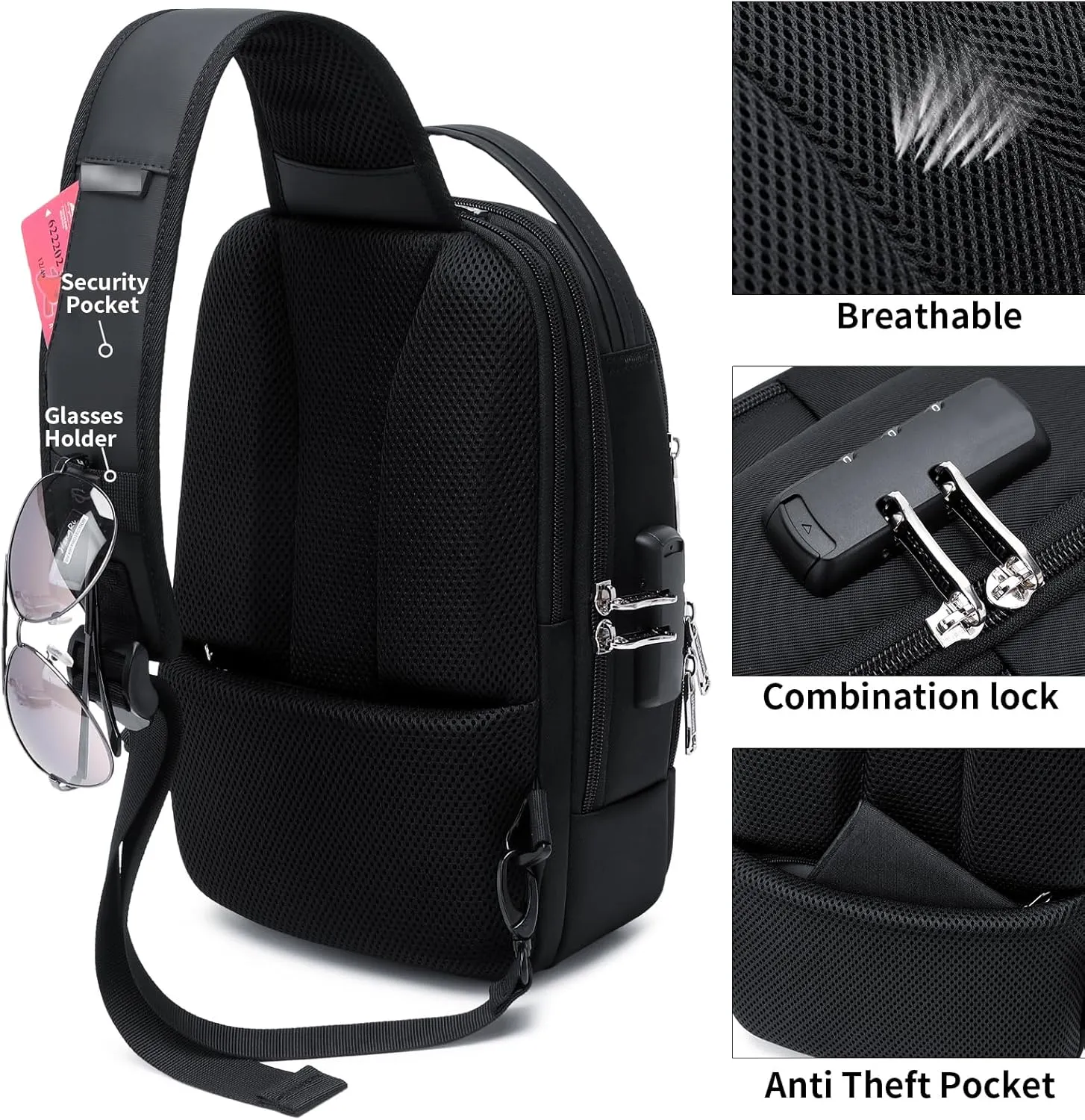 DUSLANG Crossbody Hiking Daypack for Men, Shoulder Backpack Crossbody Chest Bags with USB Charger Port For Outdoor Camping Biking Travel Cycling