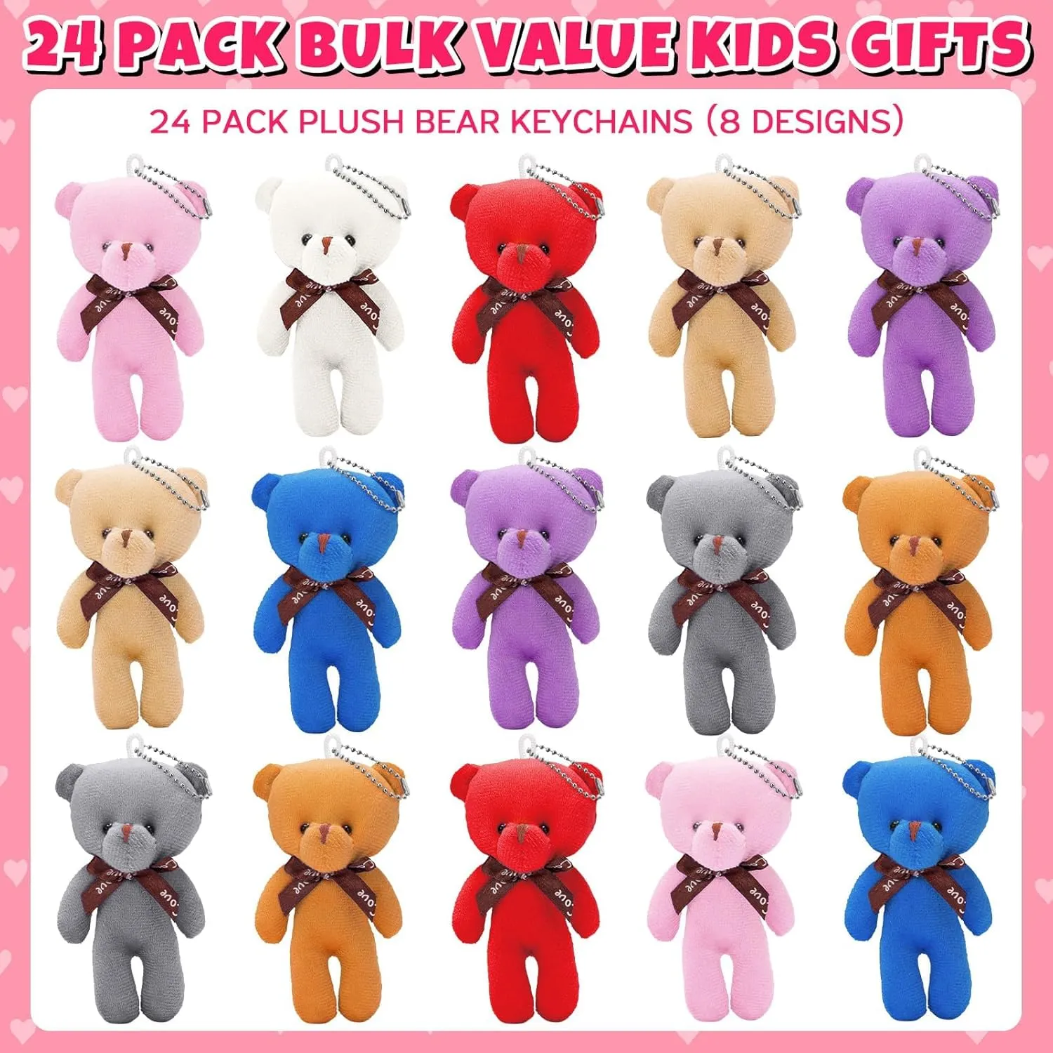 Easter Basket Stuffers for Kids Girls Boys, 24 Pack Small Animal Plush Bear Toy with Cards, Stuffed Animal Keychains, Easter Party Favors Supplies School Classroom Prize Easter Treat Bags
