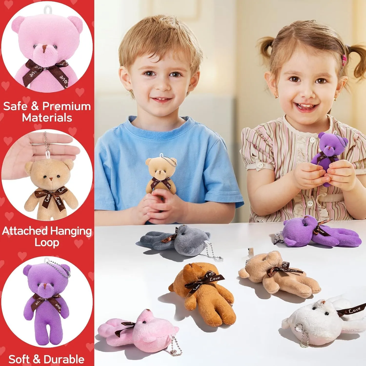 Easter Basket Stuffers for Kids Girls Boys, 24 Pack Small Animal Plush Bear Toy with Cards, Stuffed Animal Keychains, Easter Party Favors Supplies School Classroom Prize Easter Treat Bags