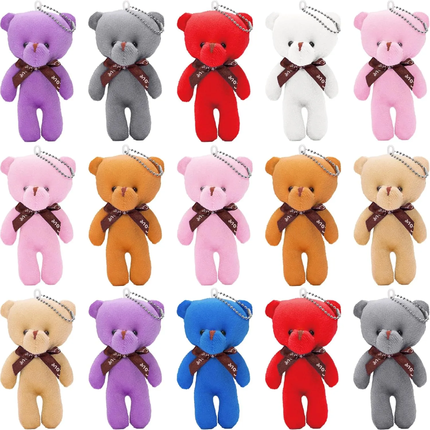Easter Basket Stuffers for Kids Girls Boys, 24 Pack Small Animal Plush Bear Toy with Cards, Stuffed Animal Keychains, Easter Party Favors Supplies School Classroom Prize Easter Treat Bags