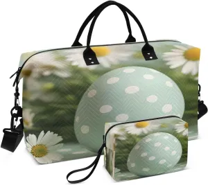 Easter Eggs Travel Duffel Bags 2PCS,Sports Duffel Bags for Men Women,Weekender Overnight Bag Gym Tote Bag with Toiletry Bag