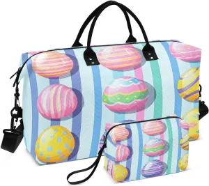 Easter Eggs Travel Duffel Bags 2PCS,Sports Duffel Bags for Men Women,Weekender Overnight Bag Gym Tote Bag with Toiletry Bag