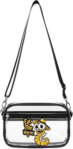 Eat The Worm Clear Bag PVC Clear Crossbody Purse Bag Transparent Shoulder Handbag with Adjustable Strap