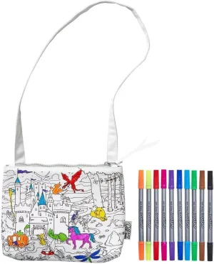 eatsleepdoodle DIY Coloring Fairy Tale Crossbody Bag for Kids with Washable Markers, Reusable Colorable Bag for Girls & Boys, Creative Arts & Crafts Activity, Fun Gift for Travel, School